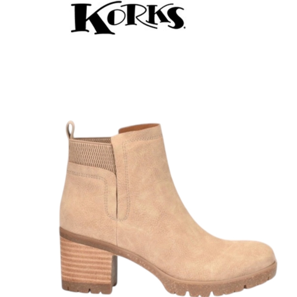 KORKS by KORK-EASE Elsie Lug Sole 2.25” Block Heel Vegan Leather Ankle Boot 6M